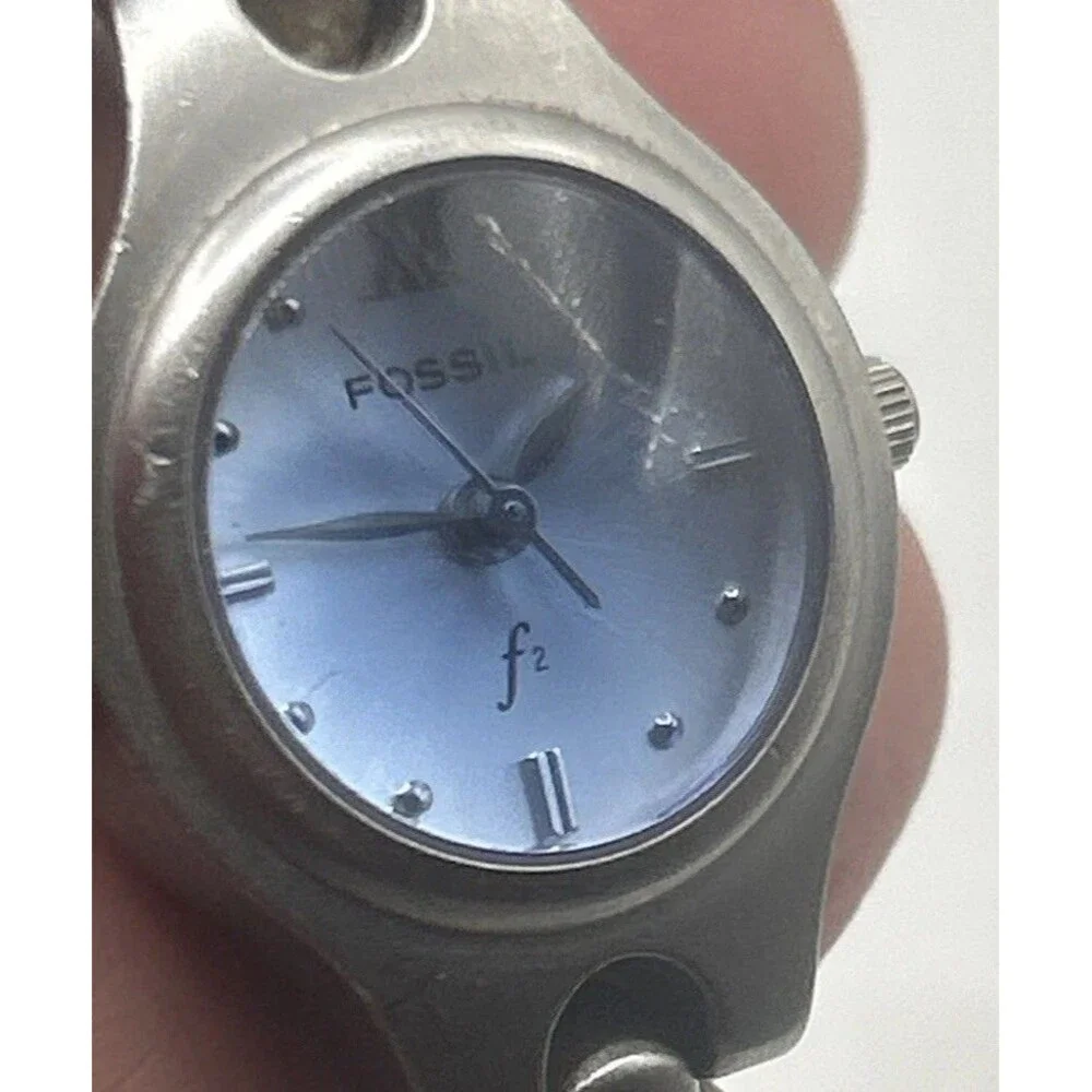Womens Fossil F2 Watch Blue Dial Silver Tone Adjust O Matic ES-9021 New Battery